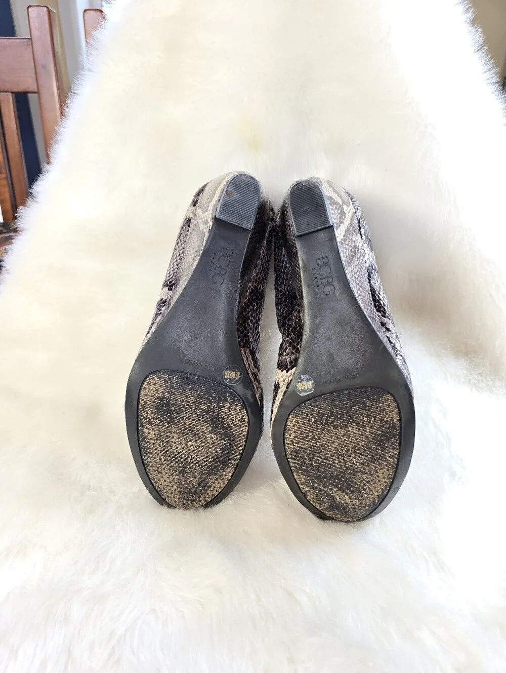 BCBGeneration Nalisa Women’s Snake-Print Wedge Pumps - Black/Gray